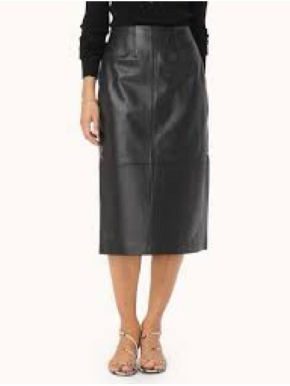 Ann Taylor Black Faux Leather Midi Pencil Skirt